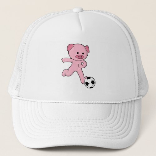 Pig as Soccer player with Soccer ball Trucker Hat