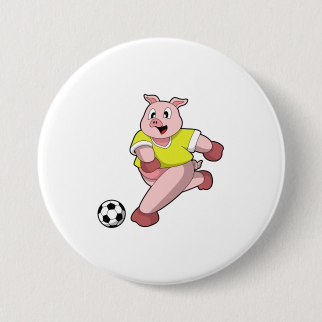 Pig as Soccer player with Soccer Button (Front)