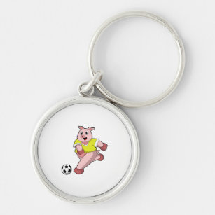Pig as Soccer player with Soccer Keychain