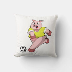 Pig as Soccer player with Soccer Throw Pillow