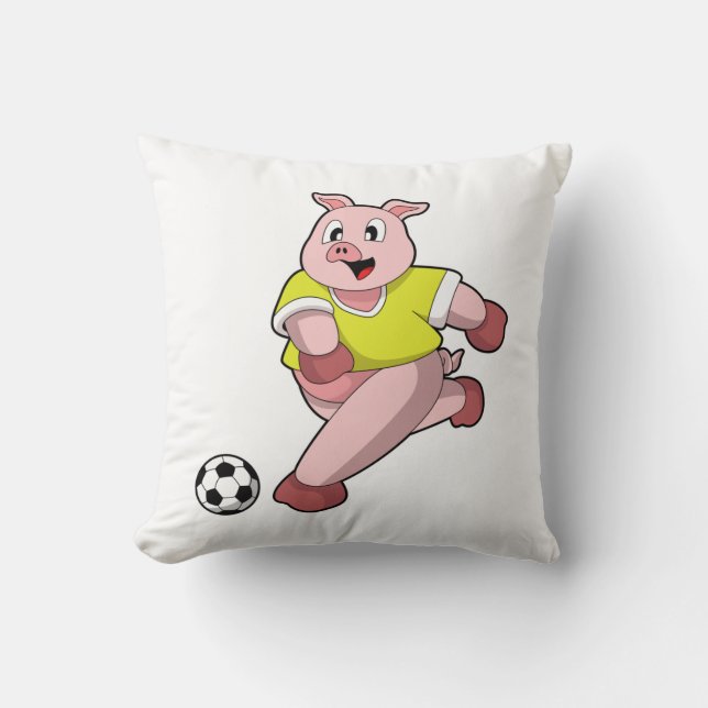Pig as Soccer player with Soccer Throw Pillow (Front)