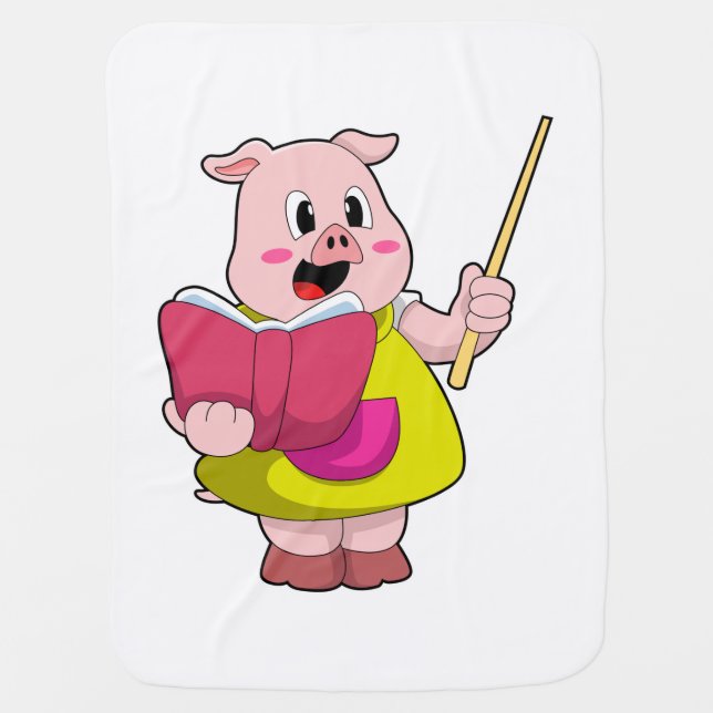 Pig as Teacher with Book Baby Blanket (Front)