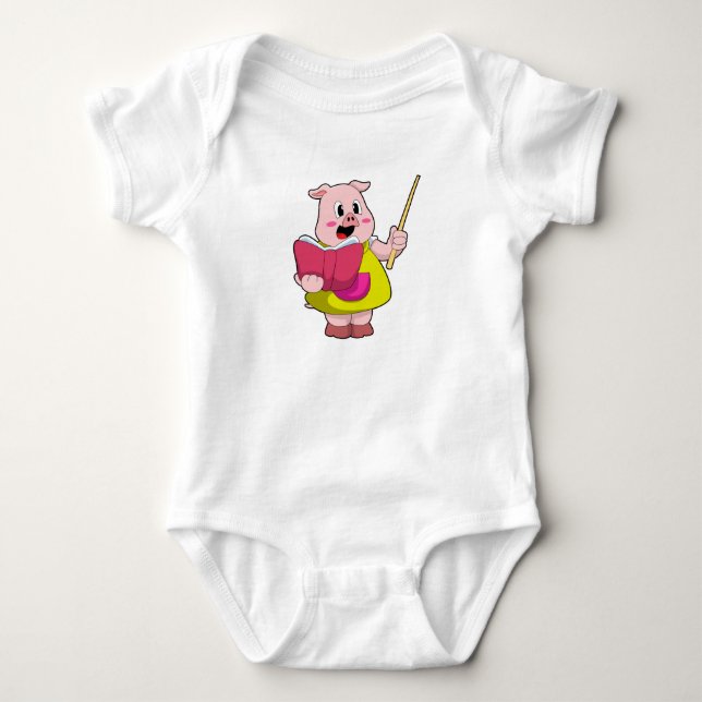 Pig as Teacher with Book Baby Bodysuit (Front)