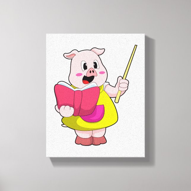 Pig as Teacher with Book Canvas Print (Front)