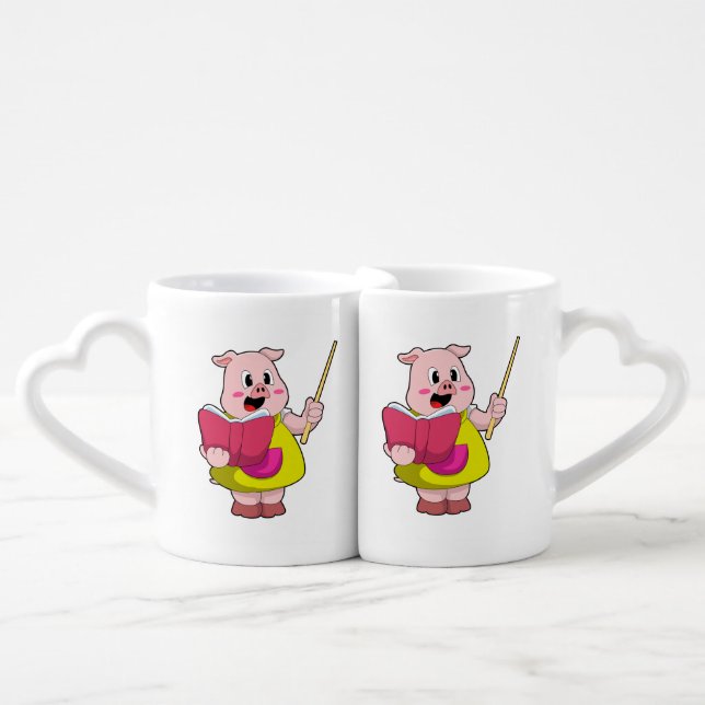 Pig as Teacher with Book Coffee Mug Set (Front Nesting)