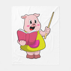 Pig as Teacher with Book Fleece Blanket