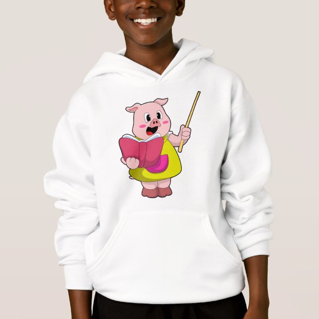Pig as Teacher with Book Hoodie (Front)