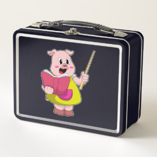 Pig as Teacher with Book Metal Lunch Box