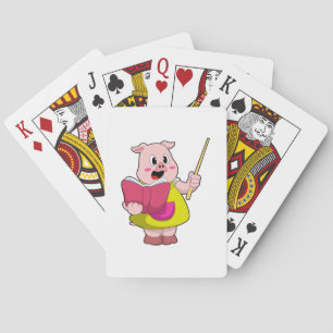 Pig as Teacher with Book Poker Cards