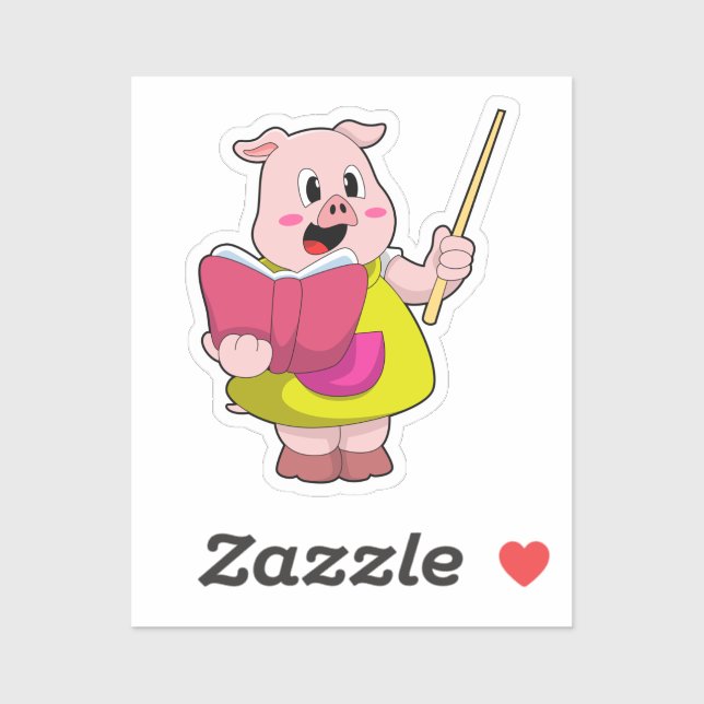 Pig as Teacher with Book Sticker (Sheet)