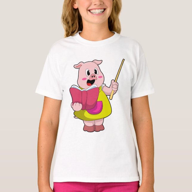 Pig as Teacher with Book T-Shirt (Front)