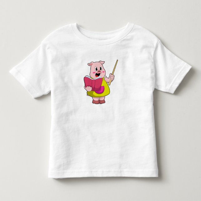 Pig as Teacher with Book Toddler T-shirt (Front)