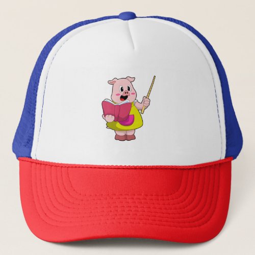 Pig as Teacher with Book Trucker Hat