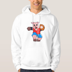 Pig at Baseball with Baseball glove Hoodie