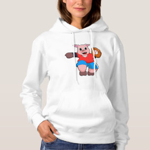 Pig at Baseball with Baseball glove Hoodie