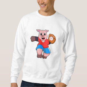 Pig at Baseball with Baseball glove Sweatshirt