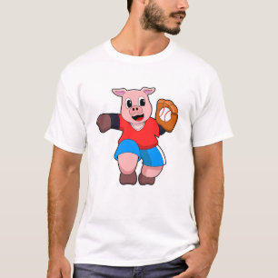 Pig at Baseball with Baseball glove T-Shirt