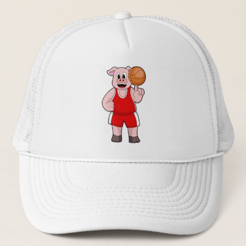 Pig at Basketball Sports Trucker Hat