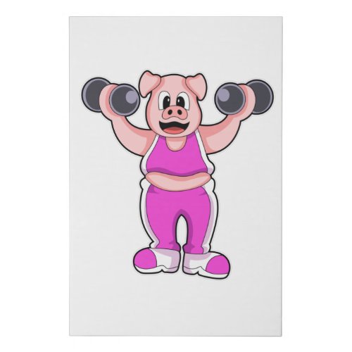 Pig at Bodybuilding with Dumbbells Faux Canvas Print