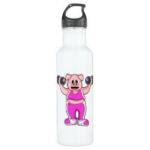 Pig at Bodybuilding with Dumbbells Stainless Steel Water Bottle