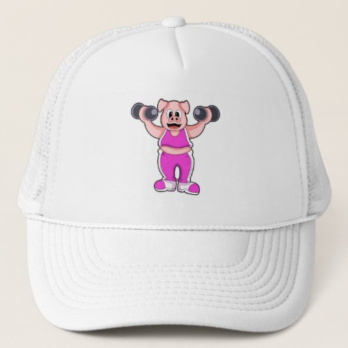 Pig at Bodybuilding with Dumbbells Trucker Hat