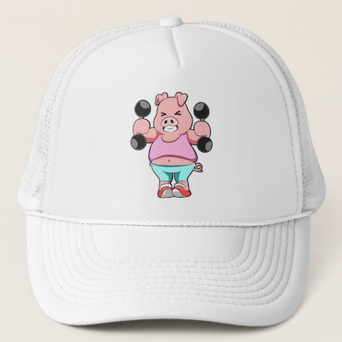 Pig at Bodybuilding with Dumbbells Trucker Hat