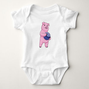 Pig at Bowling with Bowling ball Baby Bodysuit