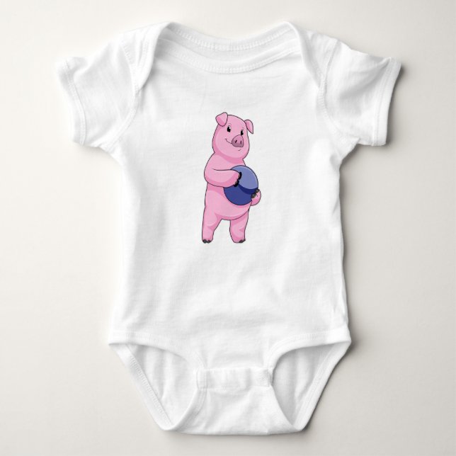 Pig at Bowling with Bowling ball Baby Bodysuit (Front)