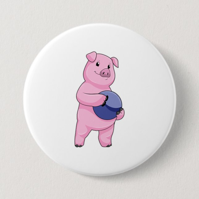 Pig at Bowling with Bowling ball Button (Front)