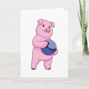 Pig at Bowling with Bowling ball Card