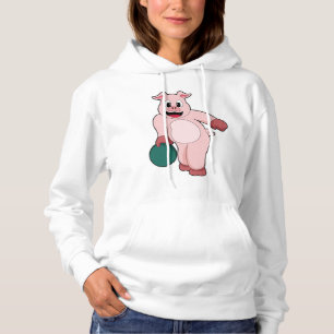 Pig at Bowling with Bowling ball Hoodie
