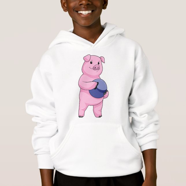 Pig at Bowling with Bowling ball Hoodie (Front)