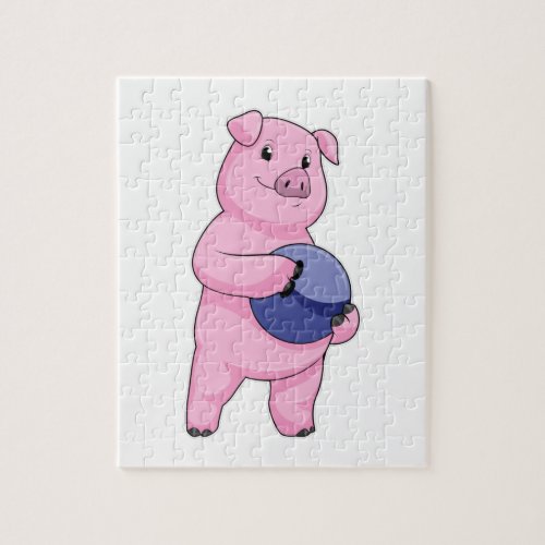 Pig at Bowling with Bowling ball Jigsaw Puzzle