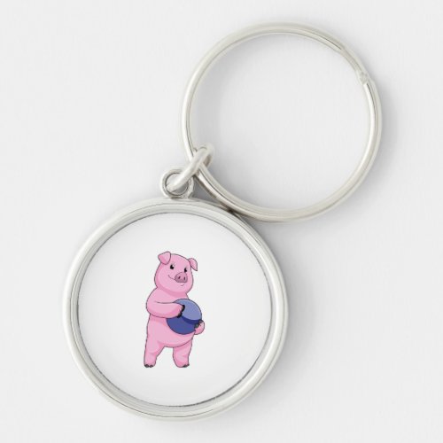 Pig at Bowling with Bowling ball Keychain