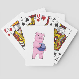 Pig at Bowling with Bowling ball Poker Cards