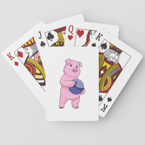 Pig at Bowling with Bowling ball Poker Cards