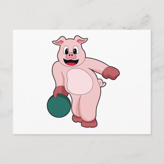 Pig at Bowling with Bowling ball Postcard (Front)