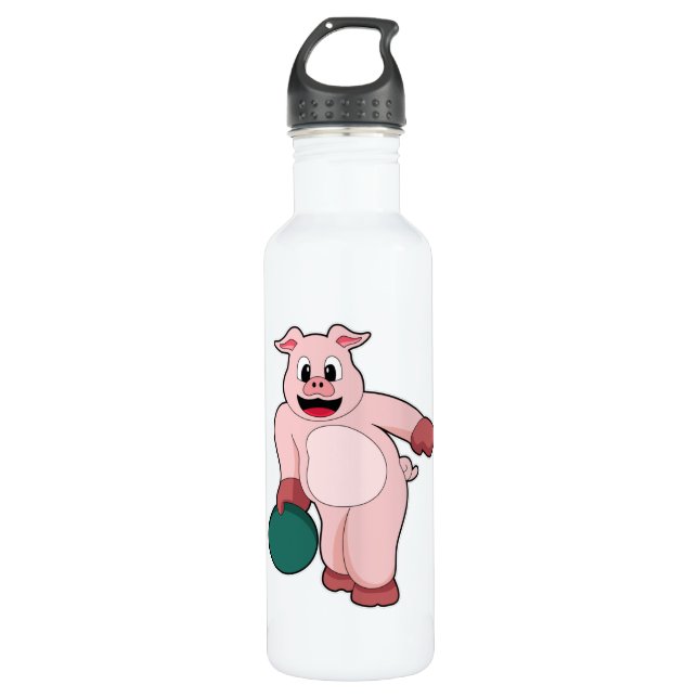 Pig at Bowling with Bowling ball Stainless Steel Water Bottle (Front)
