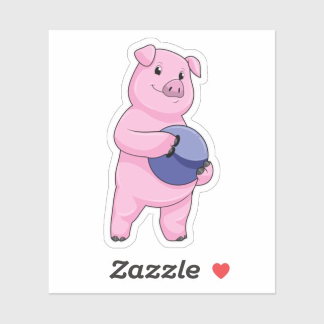 Pig at Bowling with Bowling ball Sticker (Sheet)