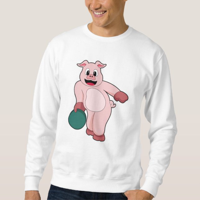 Pig at Bowling with Bowling ball Sweatshirt (Front)