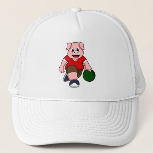 Pig at Bowling with Bowling ball Trucker Hat