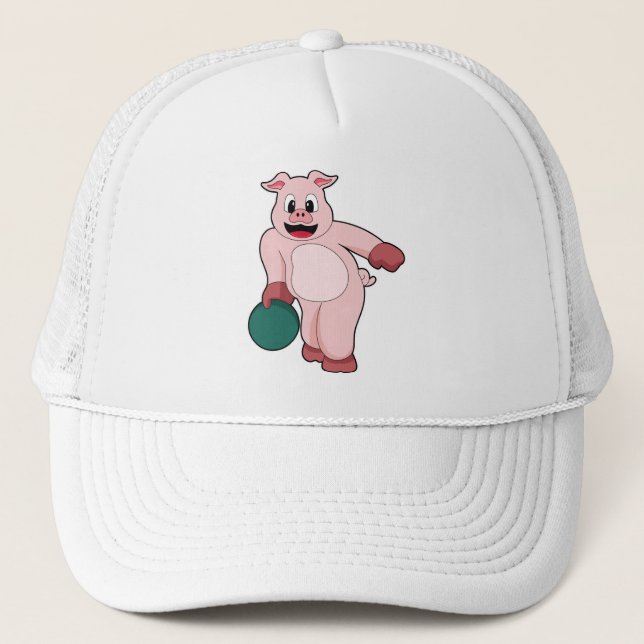 Pig at Bowling with Bowling ball Trucker Hat (Front)