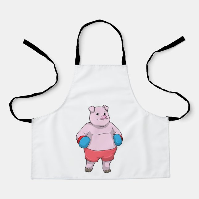 Pig at Boxing with Boxing gloves Apron (Front)