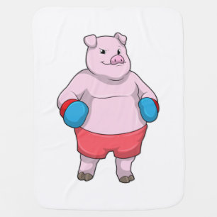 Pig at Boxing with Boxing gloves Baby Blanket