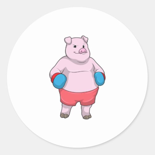 Pig at Boxing with Boxing gloves Classic Round Sticker