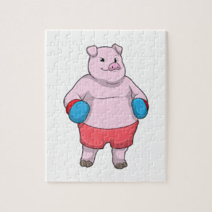 Pig at Boxing with Boxing gloves Jigsaw Puzzle