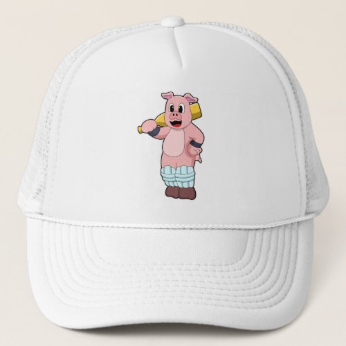 Pig at Cricket with Cricket bat Trucker Hat