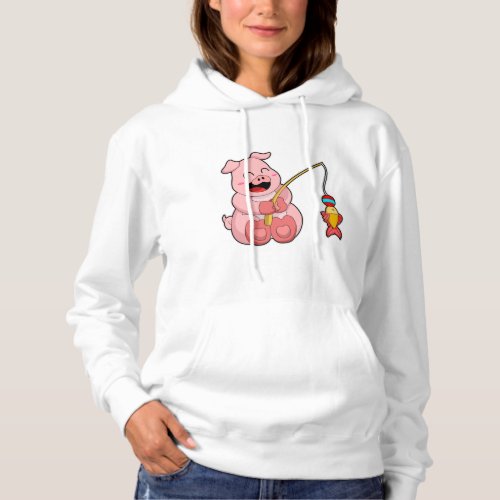 Pig at Fishing with Fish Hoodie