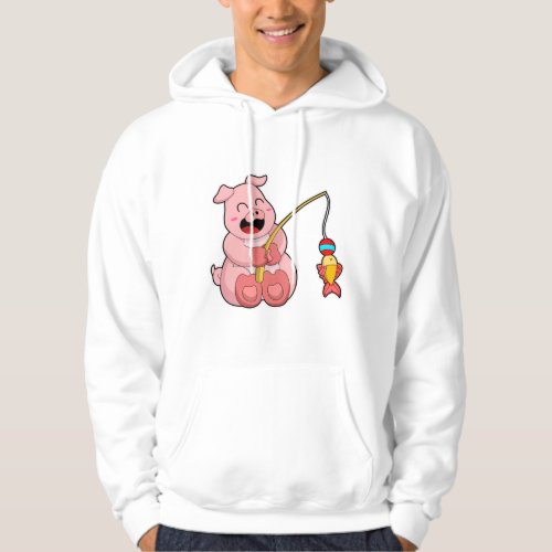 Pig at Fishing with Fish Hoodie