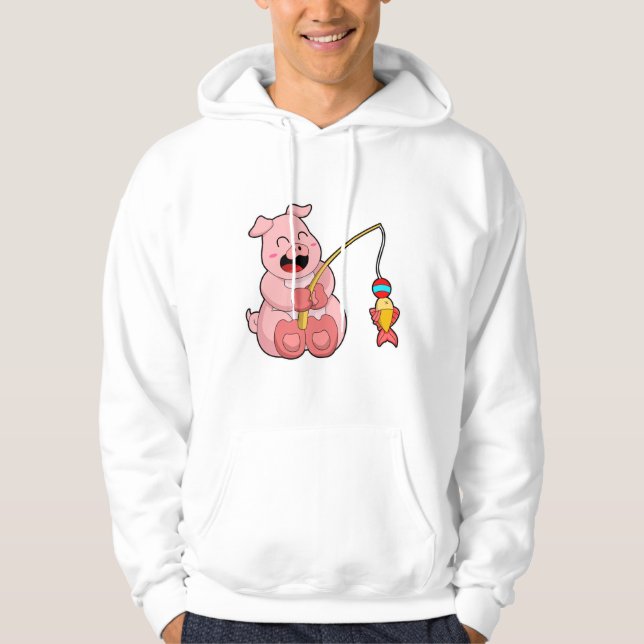 Pig at Fishing with Fish Hoodie (Front)